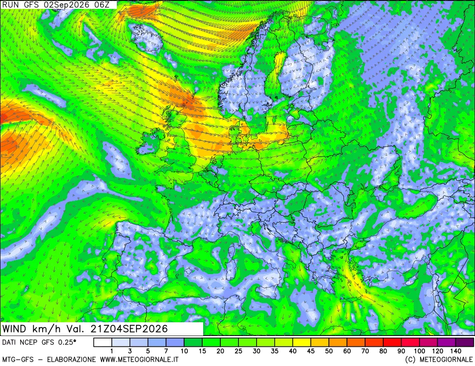 mappa 10 m Vento forza e direzione