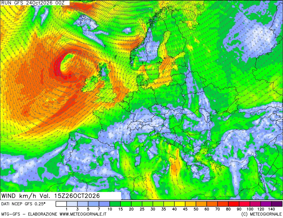 mappa 10 m Vento forza e direzione