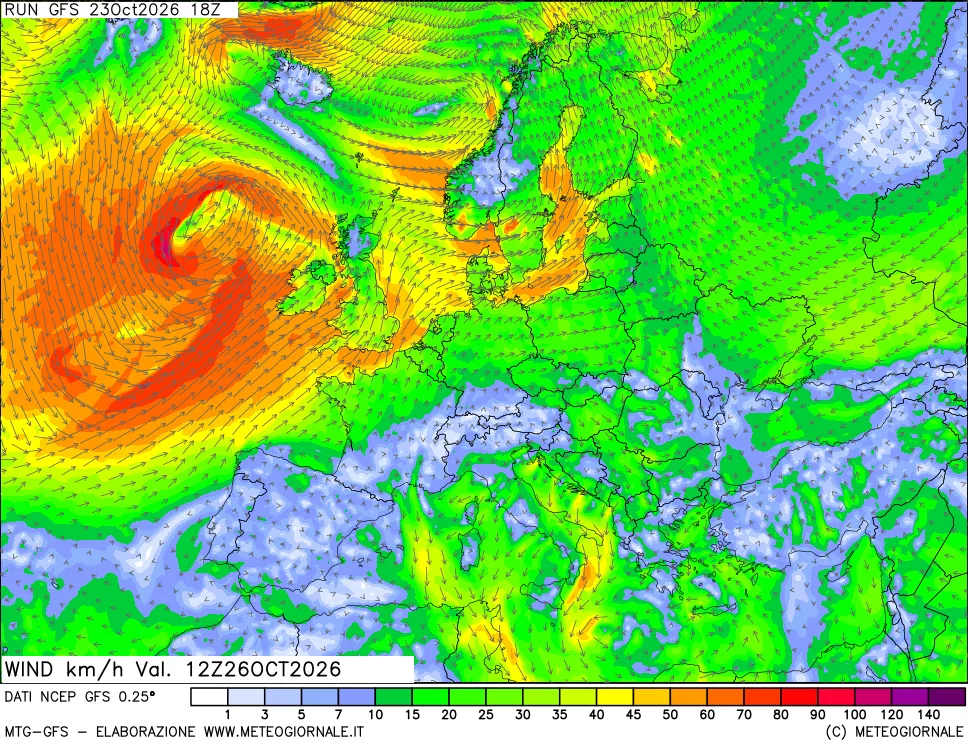 mappa 10 m Vento forza e direzione