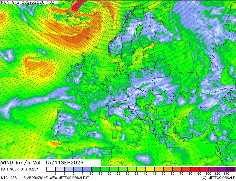 mappa 10 m Vento forza e direzione
