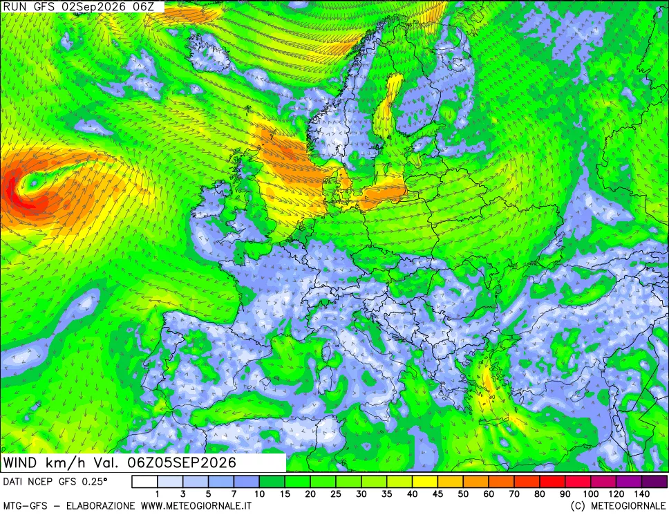 mappa 10 m Vento forza e direzione