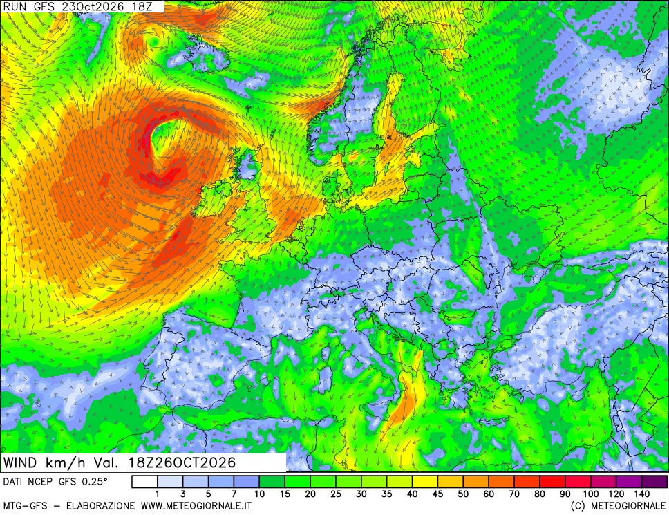 mappa 10 m Vento forza e direzione