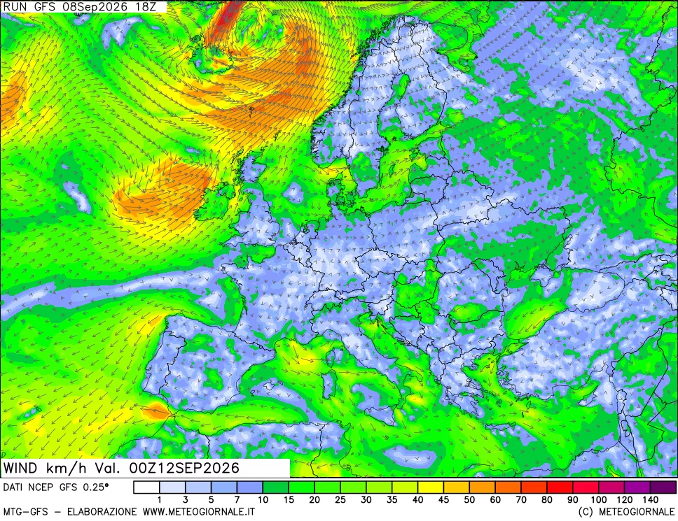 mappa 10 m Vento forza e direzione