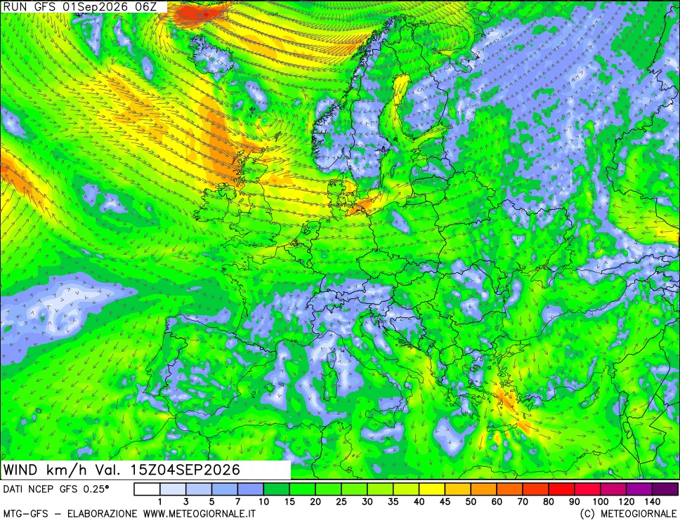 mappa 10 m Vento forza e direzione