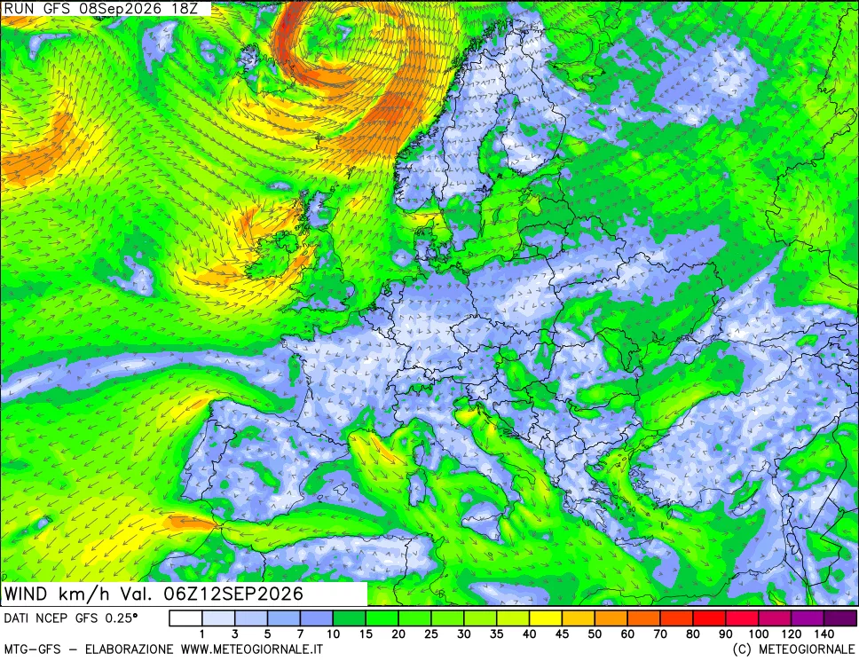 mappa 10 m Vento forza e direzione