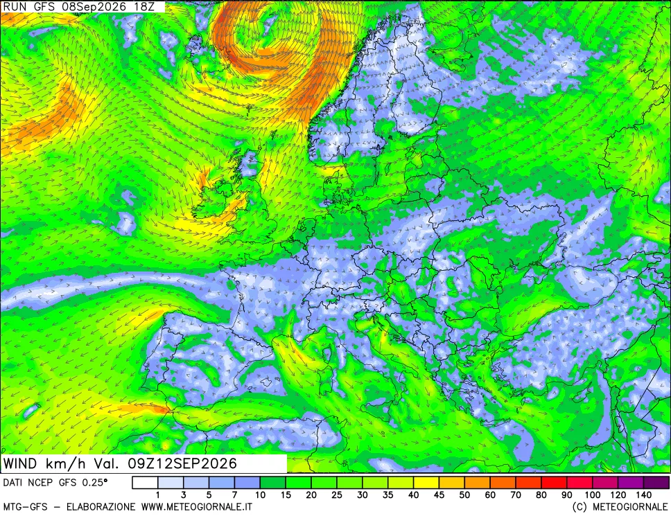 mappa 10 m Vento forza e direzione