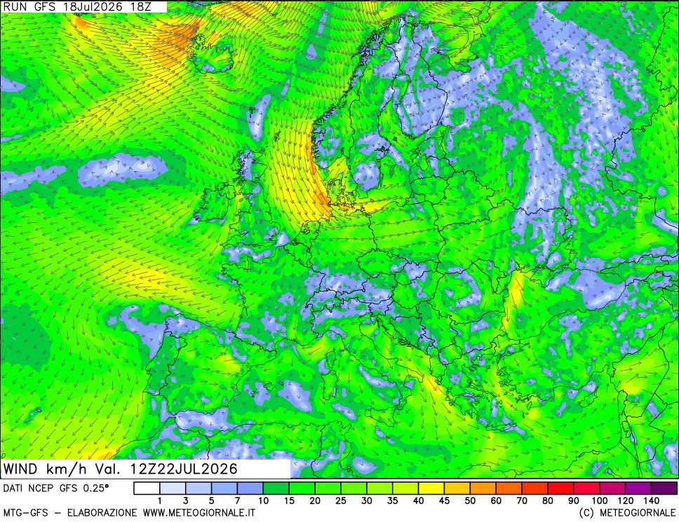 mappa 10 m Vento forza e direzione