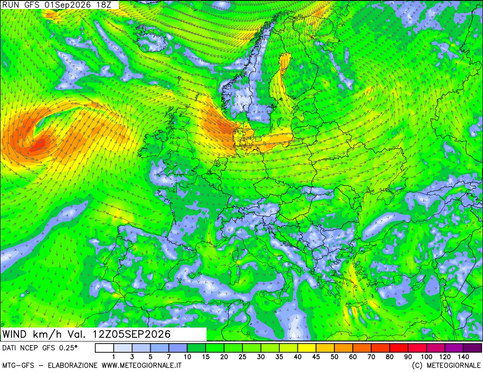 mappa 10 m Vento forza e direzione