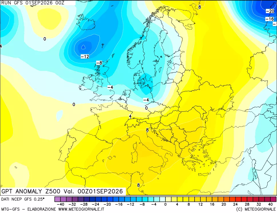 mappa 500 hPa GPT Anomaly vs Cli.No 1981-2010
