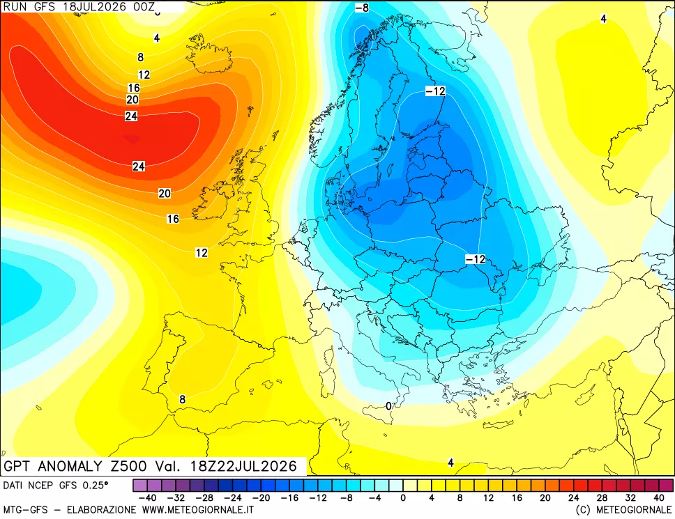 mappa 500 hPa GPT Anomaly vs Cli.No 1981-2010