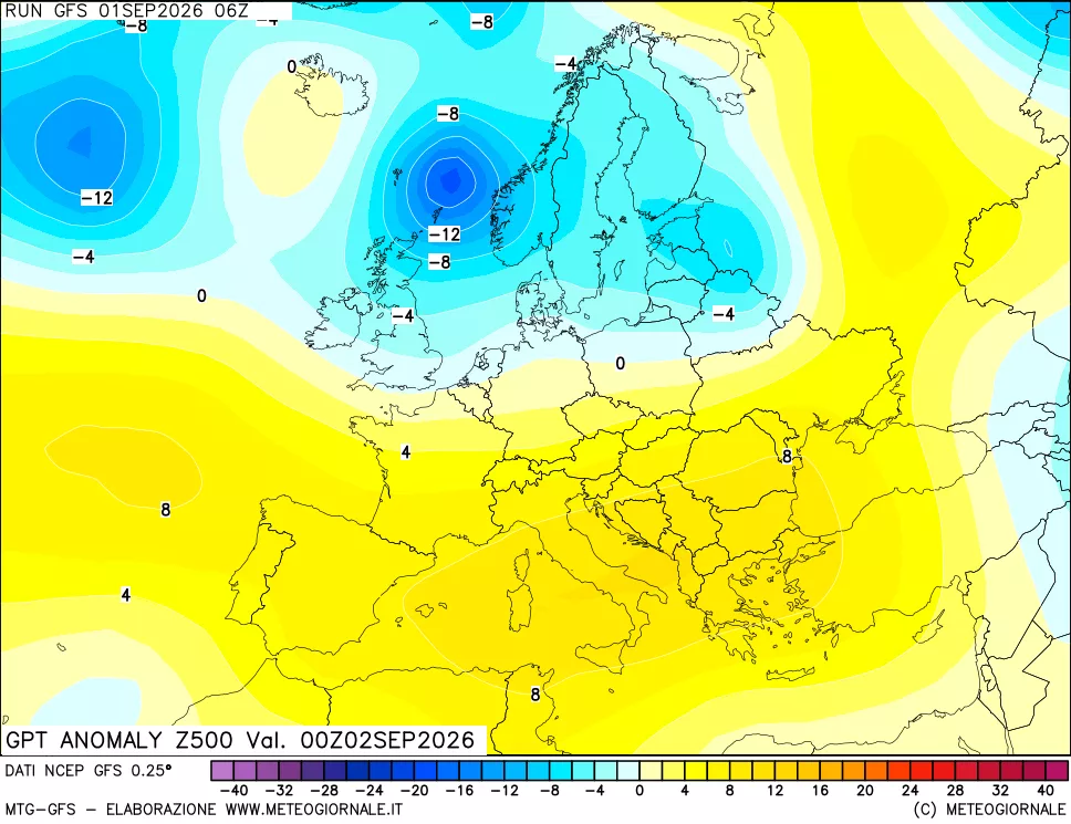 mappa 500 hPa GPT Anomaly vs Cli.No 1981-2010