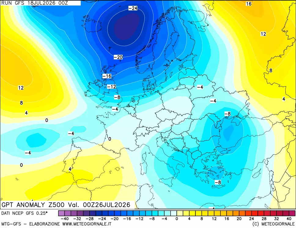 mappa 500 hPa GPT Anomaly vs Cli.No 1981-2010
