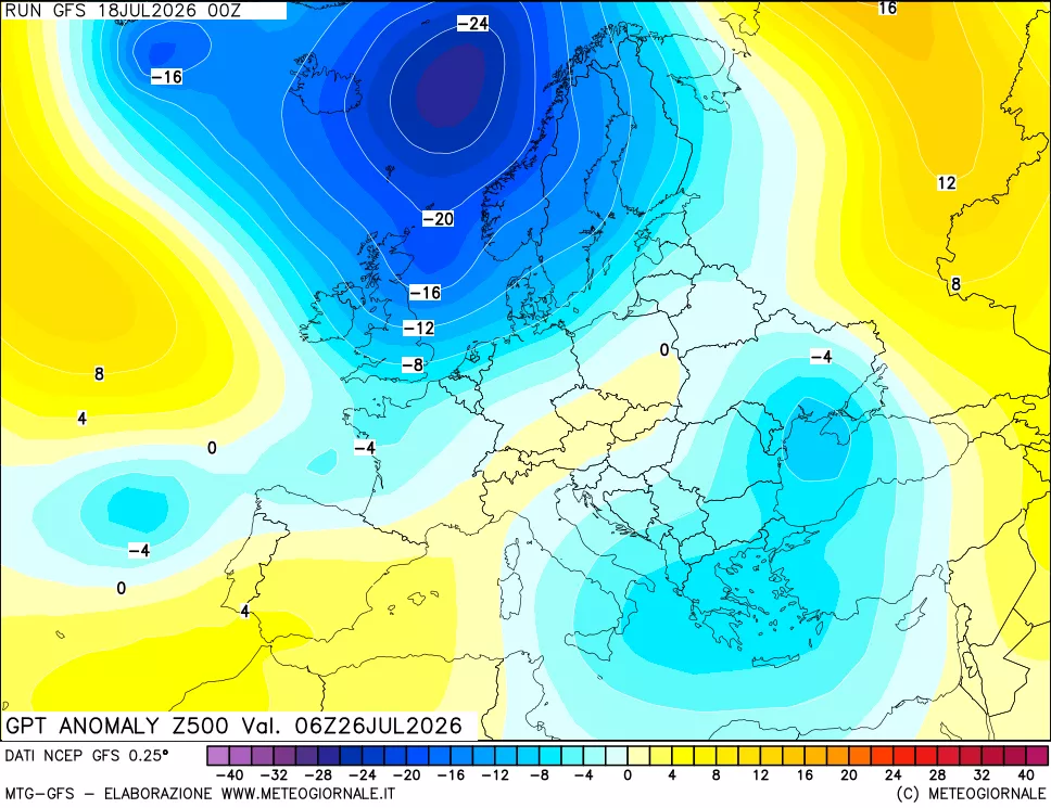 mappa 500 hPa GPT Anomaly vs Cli.No 1981-2010