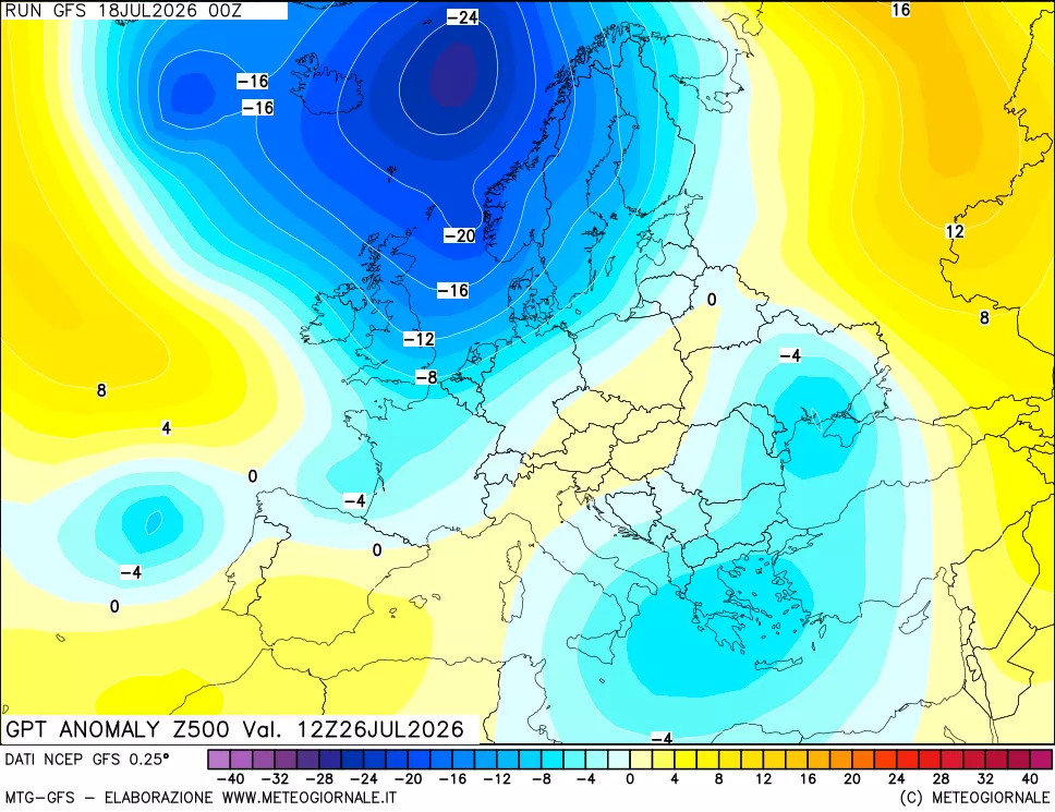 mappa 500 hPa GPT Anomaly vs Cli.No 1981-2010