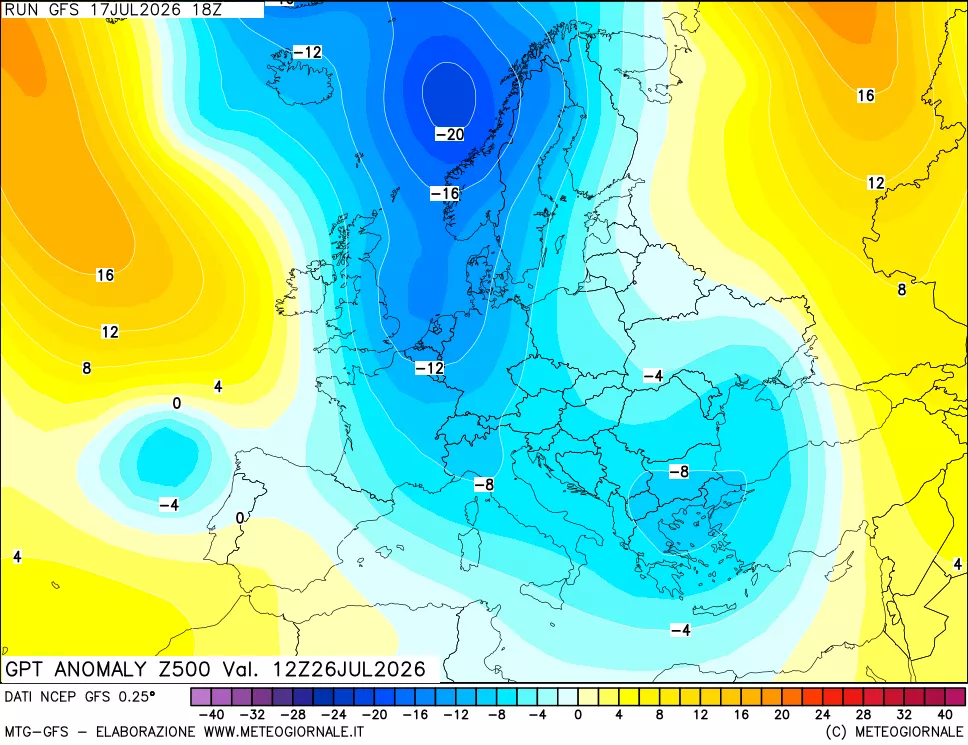 mappa 500 hPa GPT Anomaly vs Cli.No 1981-2010