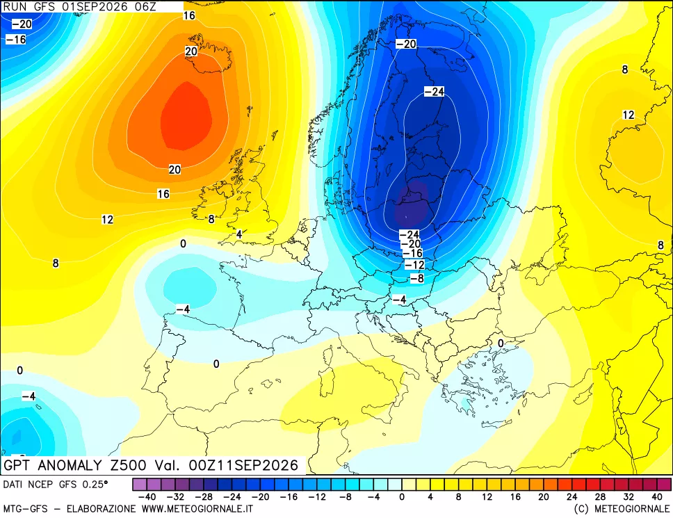mappa 500 hPa GPT Anomaly vs Cli.No 1981-2010