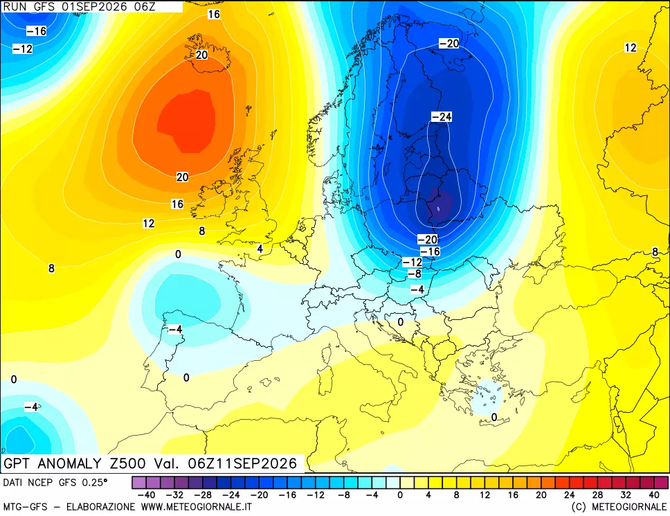 mappa 500 hPa GPT Anomaly vs Cli.No 1981-2010