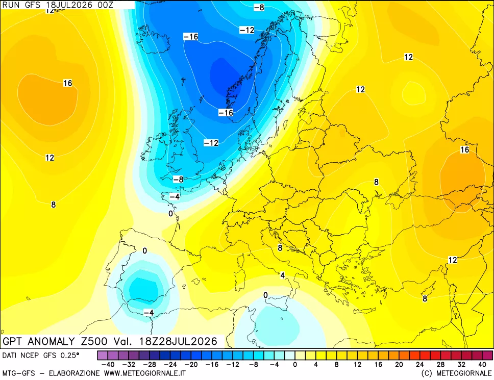 mappa 500 hPa GPT Anomaly vs Cli.No 1981-2010