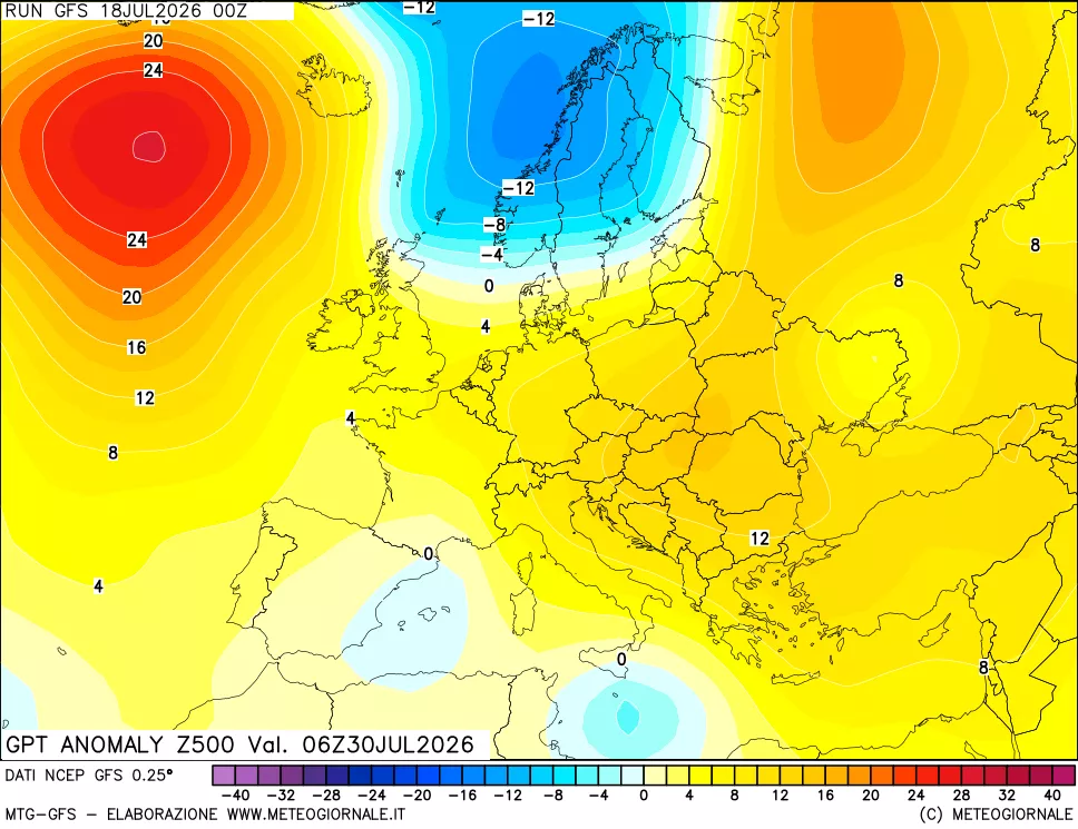 mappa 500 hPa GPT Anomaly vs Cli.No 1981-2010