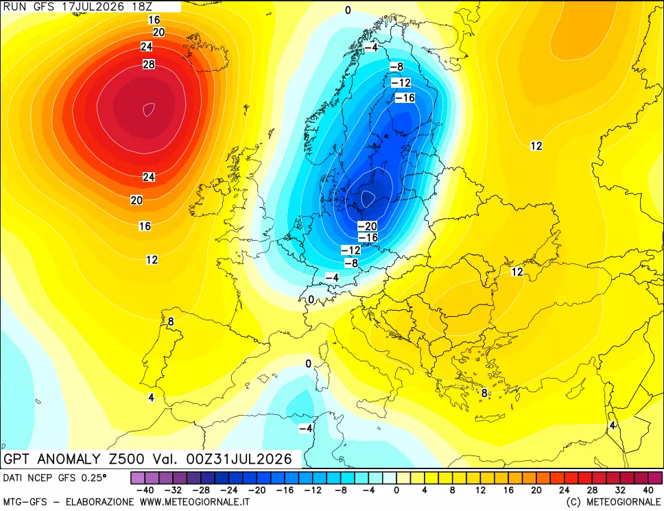 mappa 500 hPa GPT Anomaly vs Cli.No 1981-2010