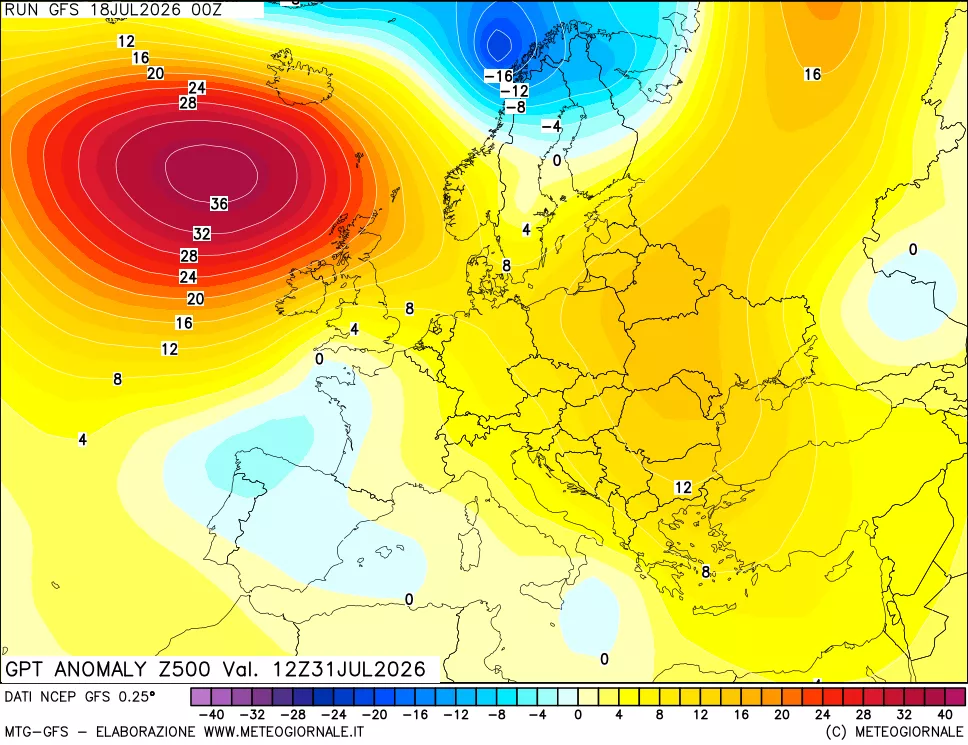 mappa 500 hPa GPT Anomaly vs Cli.No 1981-2010
