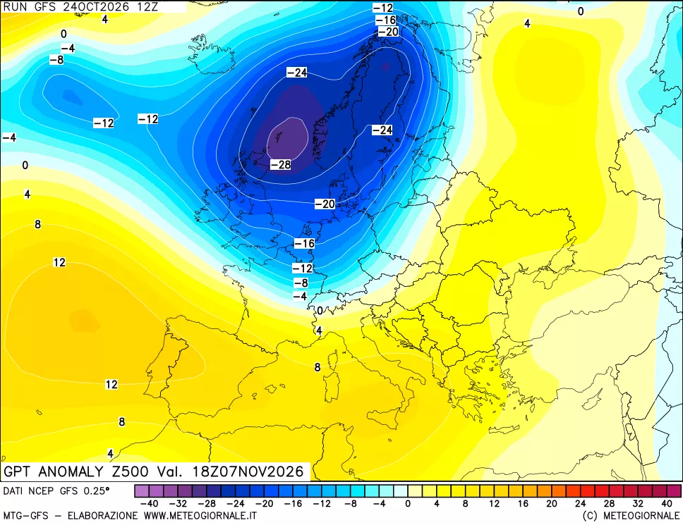 mappa 500 hPa GPT Anomaly vs Cli.No 1981-2010