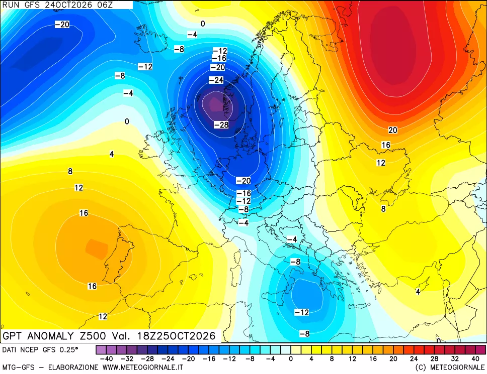 mappa 500 hPa GPT Anomaly vs Cli.No 1981-2010