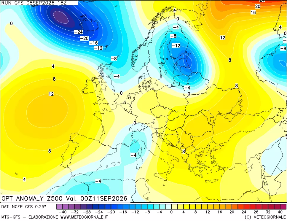 mappa 500 hPa GPT Anomaly vs Cli.No 1981-2010