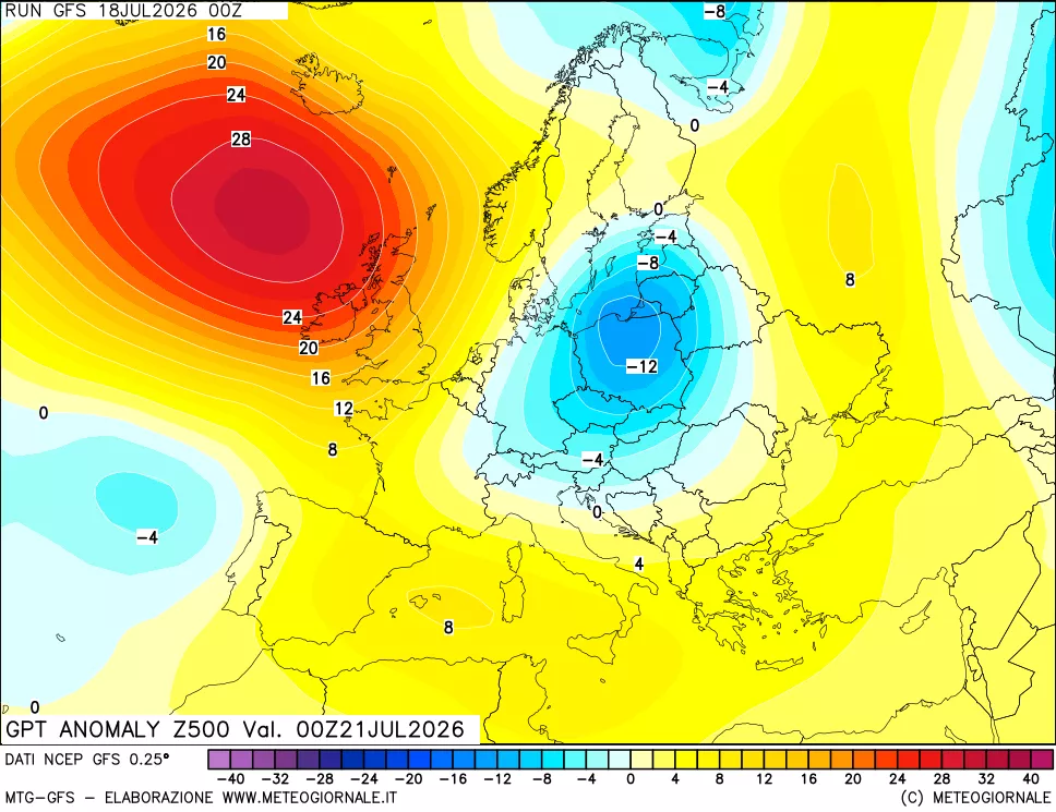 mappa 500 hPa GPT Anomaly vs Cli.No 1981-2010
