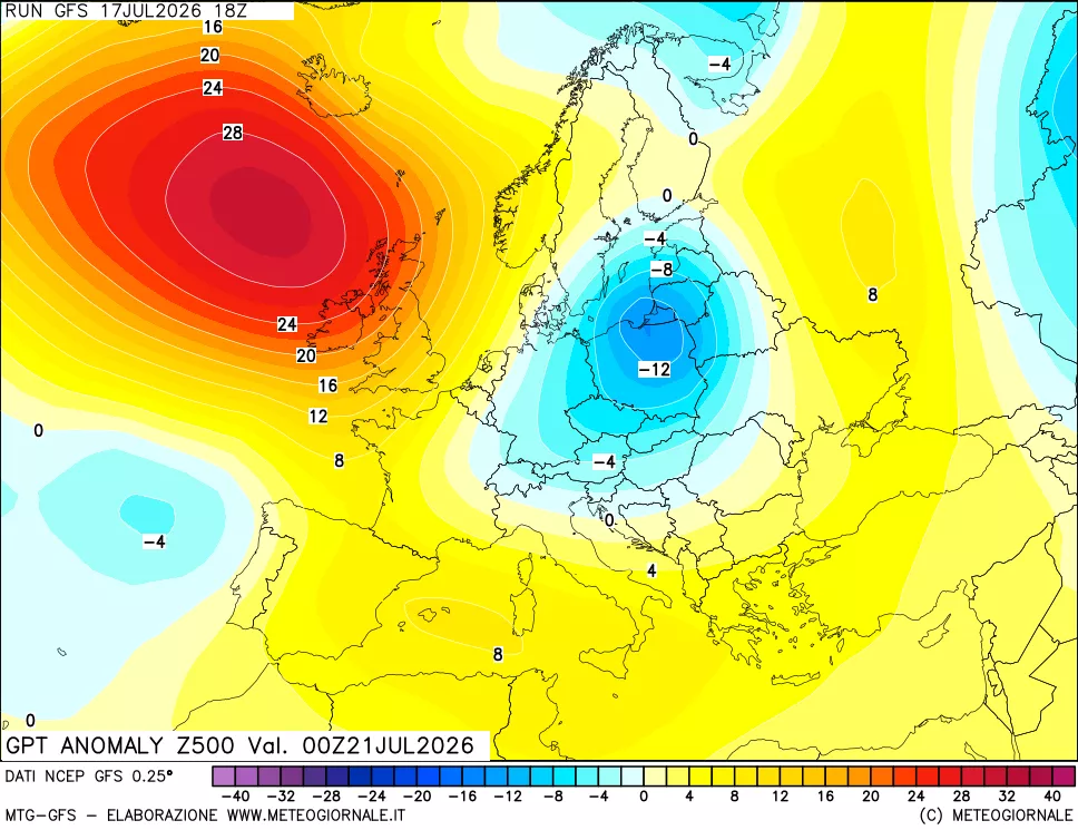 mappa 500 hPa GPT Anomaly vs Cli.No 1981-2010