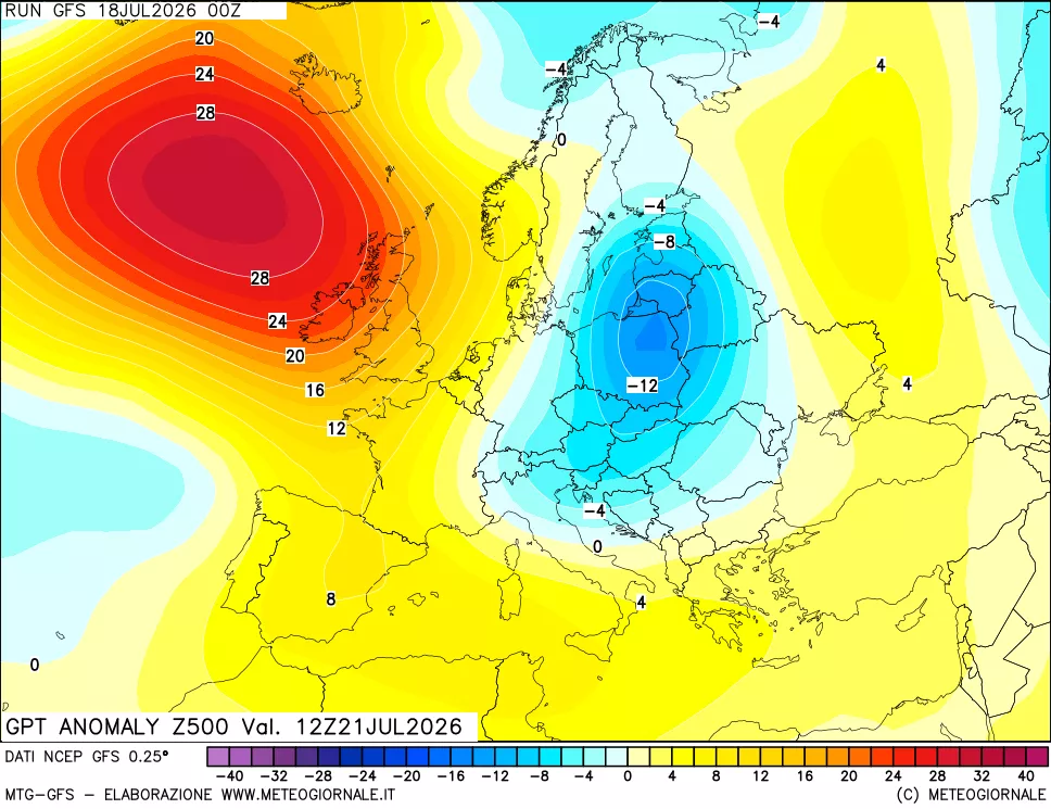 mappa 500 hPa GPT Anomaly vs Cli.No 1981-2010