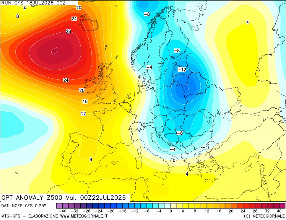mappa 500 hPa GPT Anomaly vs Cli.No 1981-2010