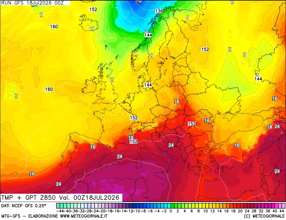 mappa 850 hPa Temp + GPT