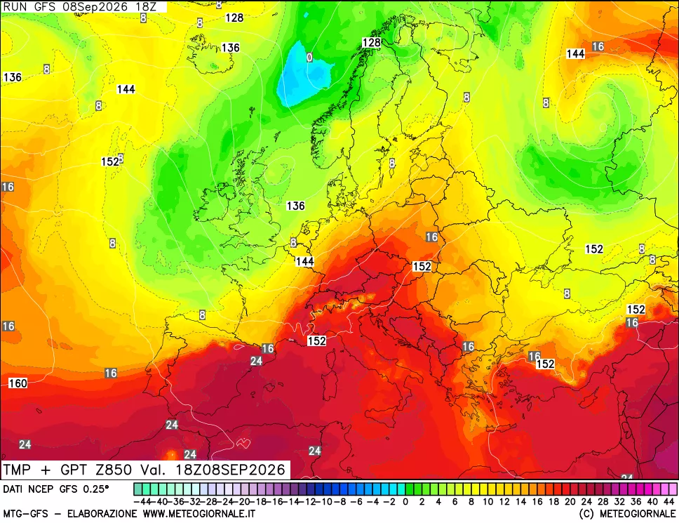 mappa 850 hPa Temp + GPT