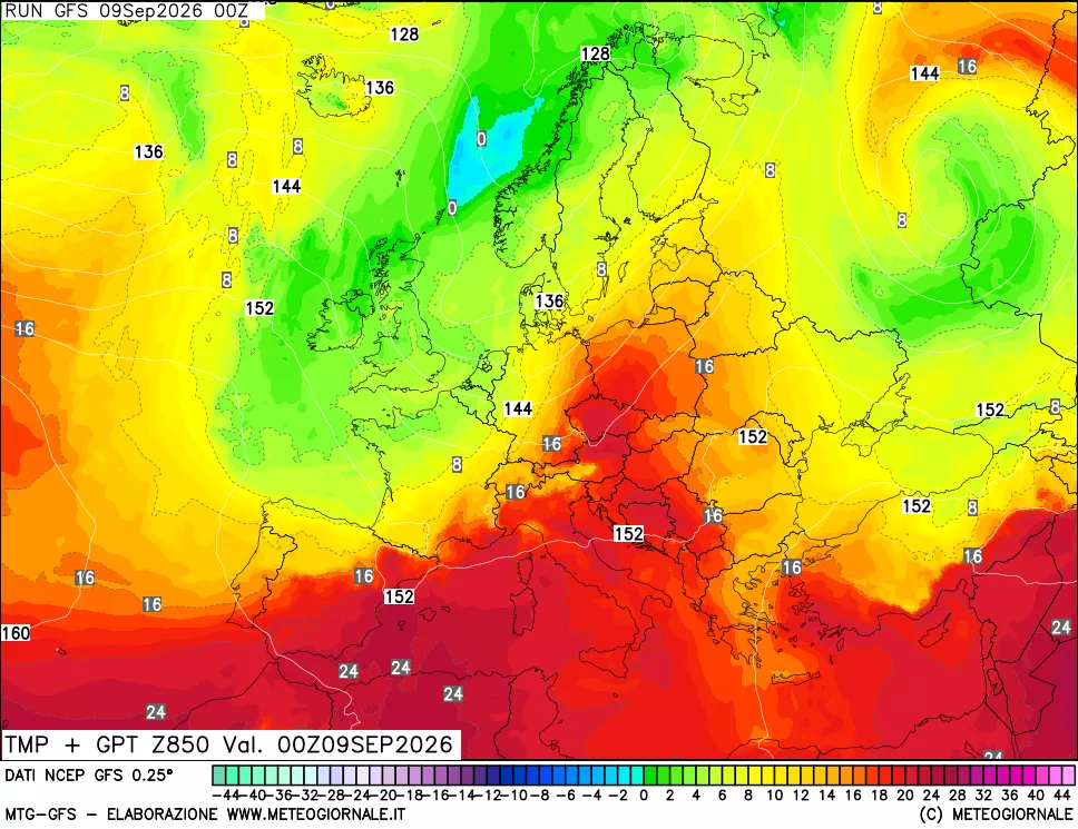 mappa 850 hPa Temp + GPT
