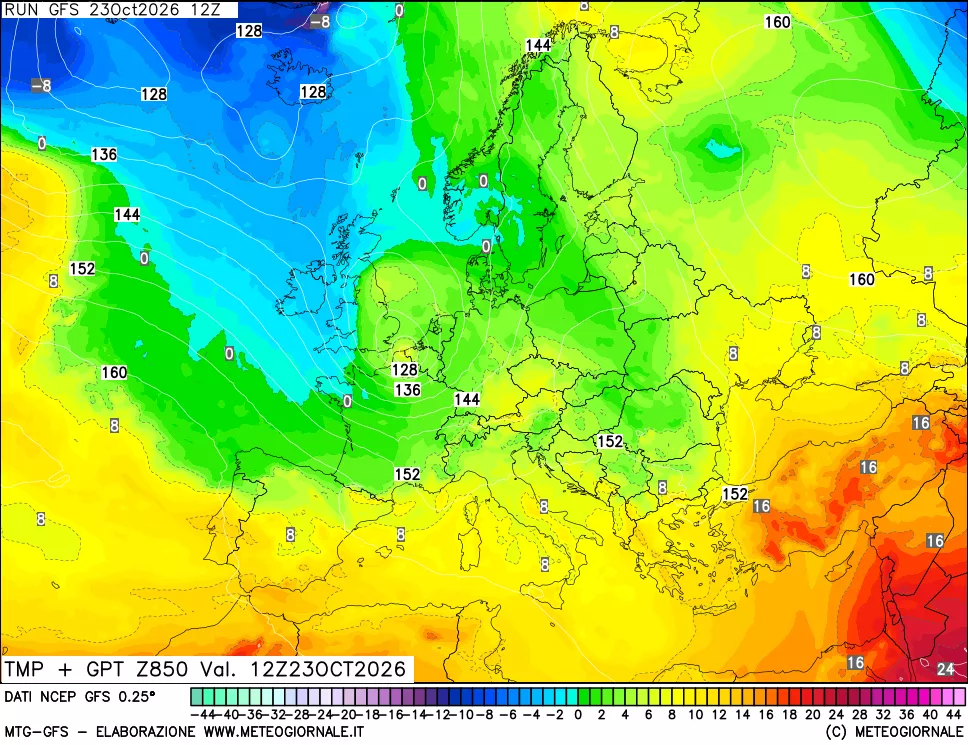 mappa 850 hPa Temp + GPT