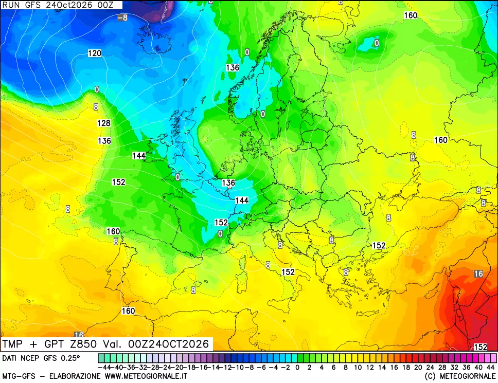 mappa 850 hPa Temp + GPT