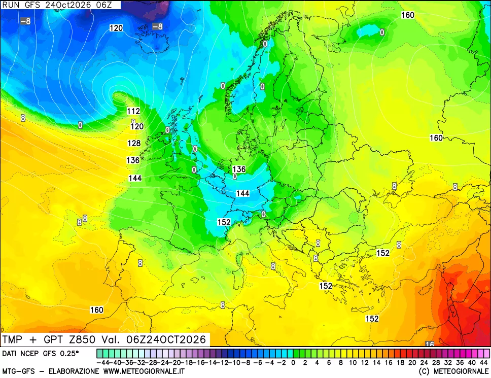 mappa 850 hPa Temp + GPT