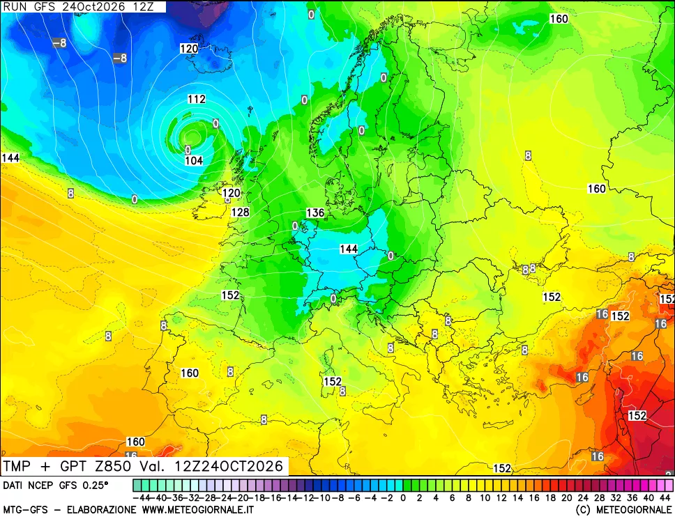 mappa 850 hPa Temp + GPT