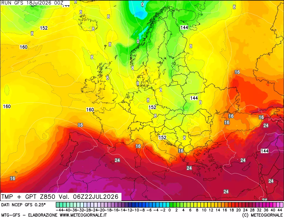 mappa 850 hPa Temp + GPT