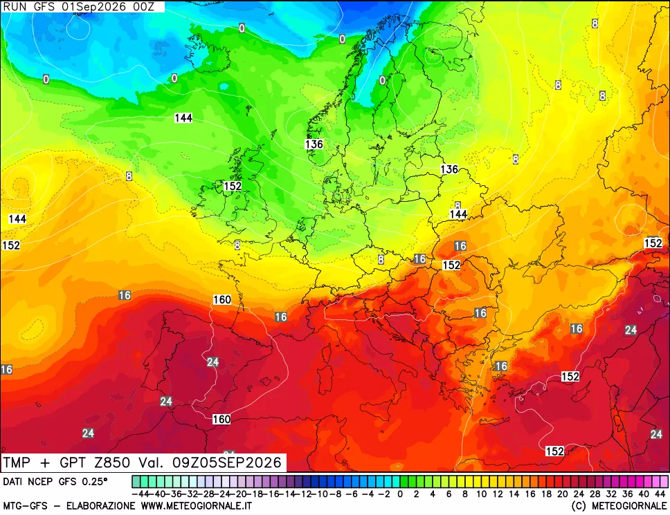 mappa 850 hPa Temp + GPT