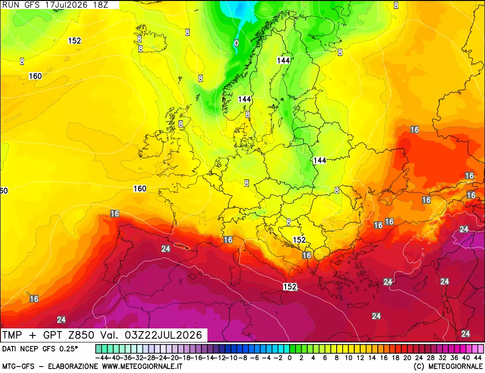 mappa 850 hPa Temp + GPT
