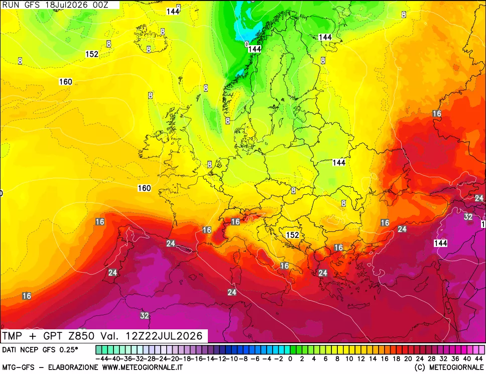 mappa 850 hPa Temp + GPT