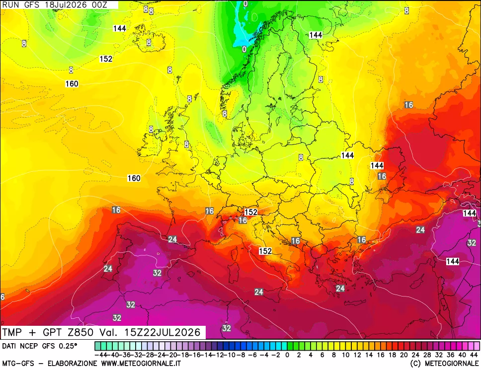 mappa 850 hPa Temp + GPT