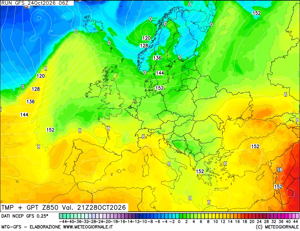 mappa 850 hPa Temp + GPT