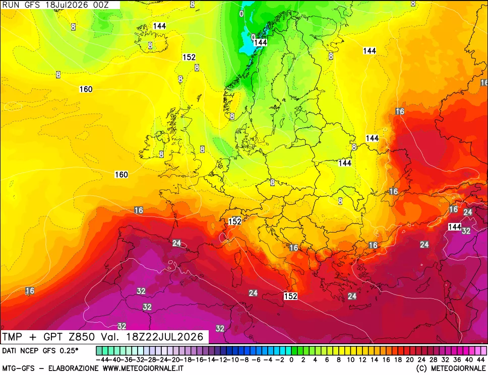 mappa 850 hPa Temp + GPT