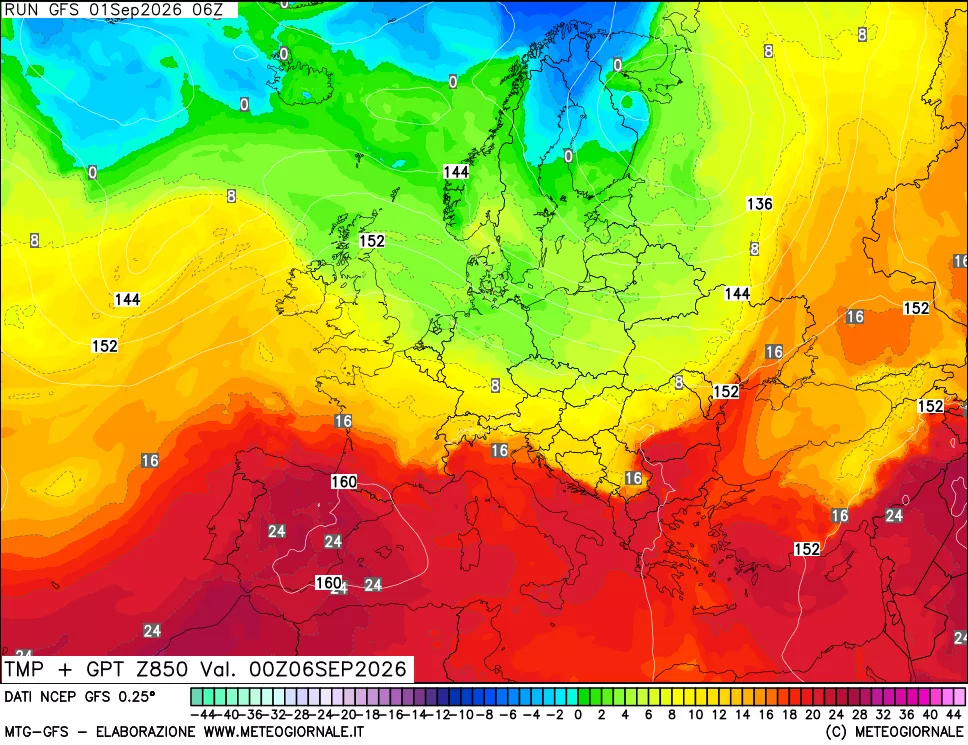 mappa 850 hPa Temp + GPT