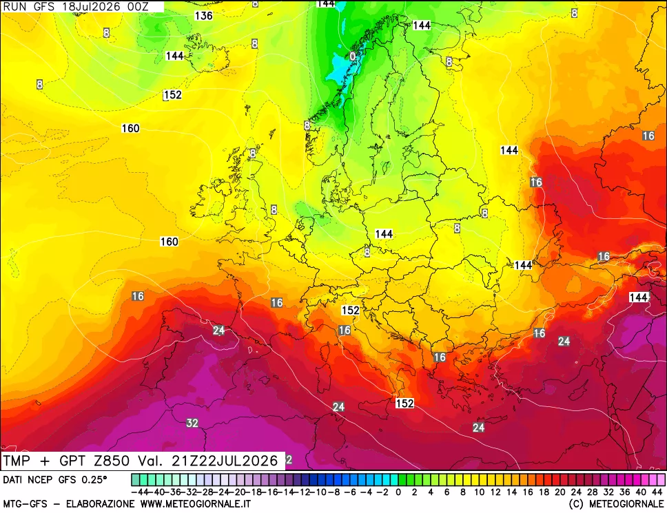 mappa 850 hPa Temp + GPT