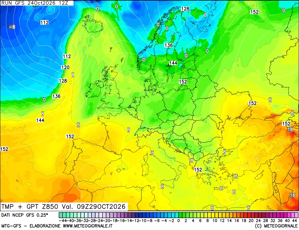 mappa 850 hPa Temp + GPT