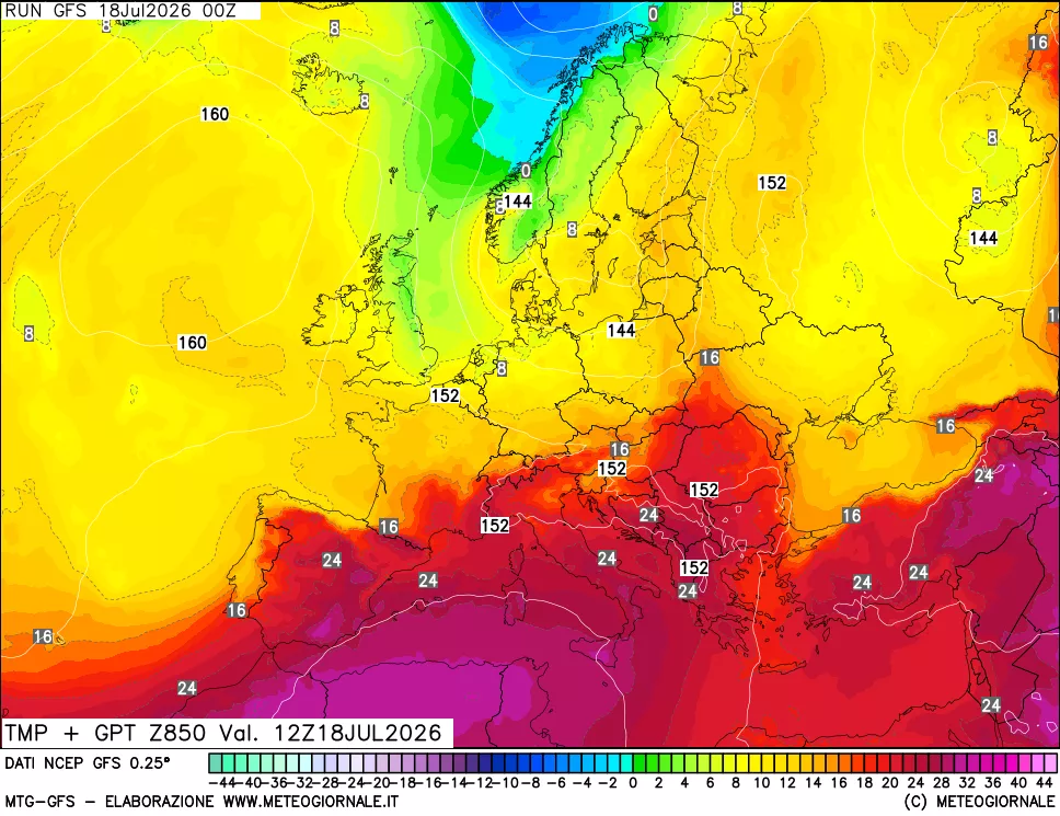 mappa 850 hPa Temp + GPT
